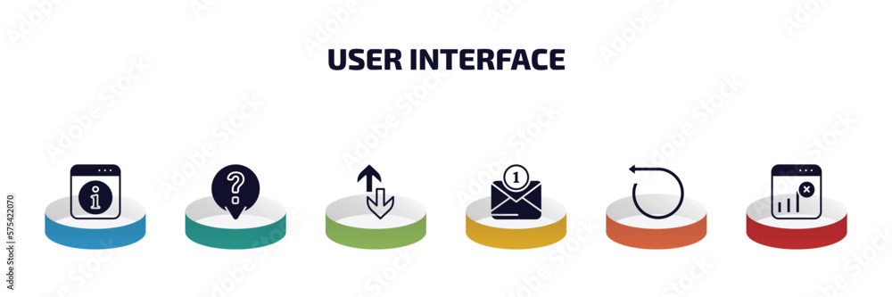 Poster user interface infographic element with filled icons and 6 step or option. user interface icons such