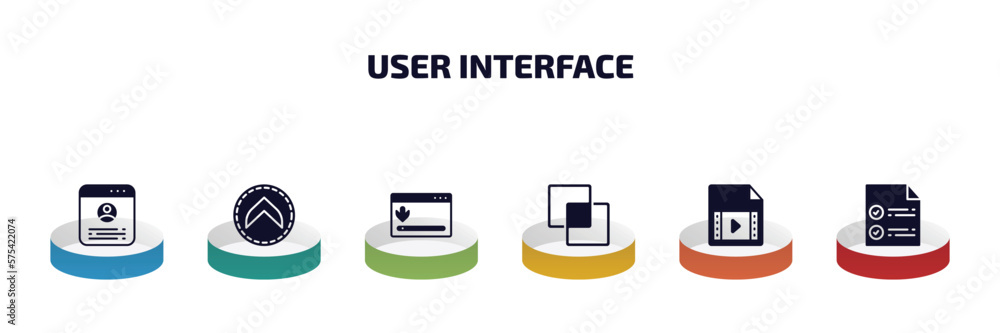Poster user interface infographic element with filled icons and 6 step or option. user interface icons such