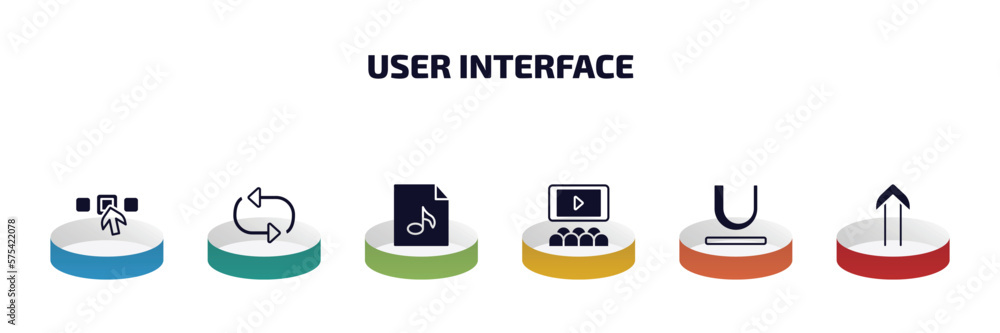 Aufkleber user interface infographic element with filled icons and 6 step or option. user interface icons such