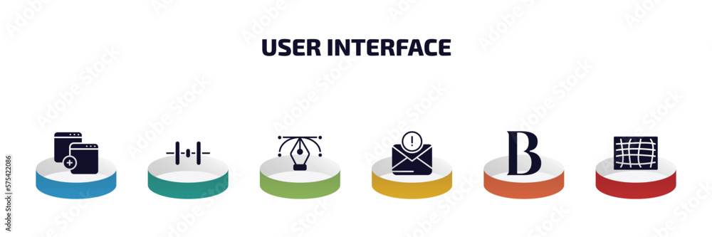 Poster user interface infographic element with filled icons and 6 step or option. user interface icons such