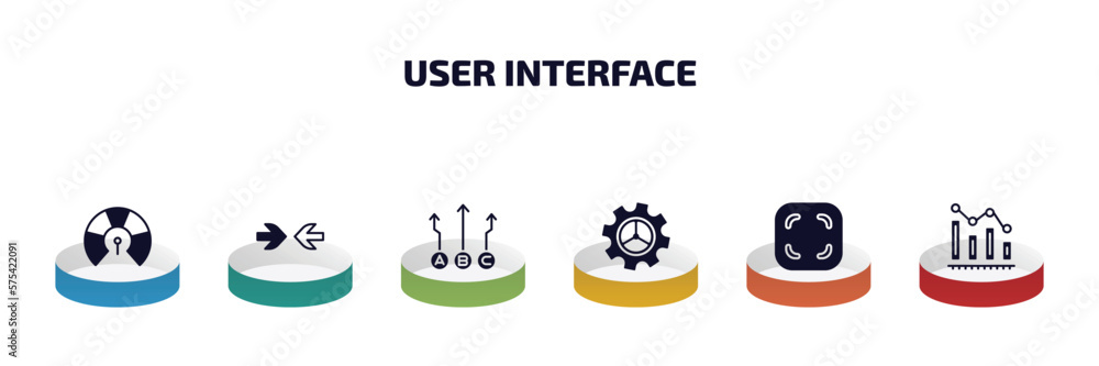 Poster user interface infographic element with filled icons and 6 step or option. user interface icons such