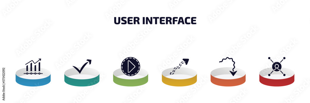 Poster user interface infographic element with filled icons and 6 step or option. user interface icons such