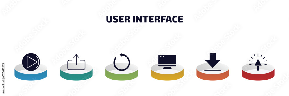 Poster user interface infographic element with filled icons and 6 step or option. user interface icons such