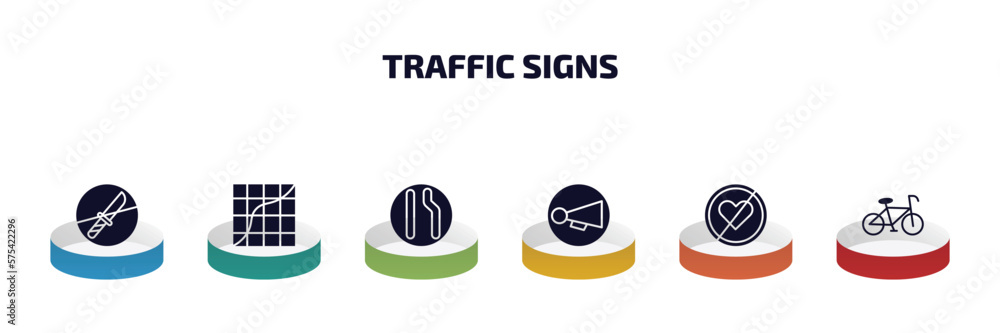 Poster traffic signs infographic element with filled icons and 6 step or option. traffic signs icons such a