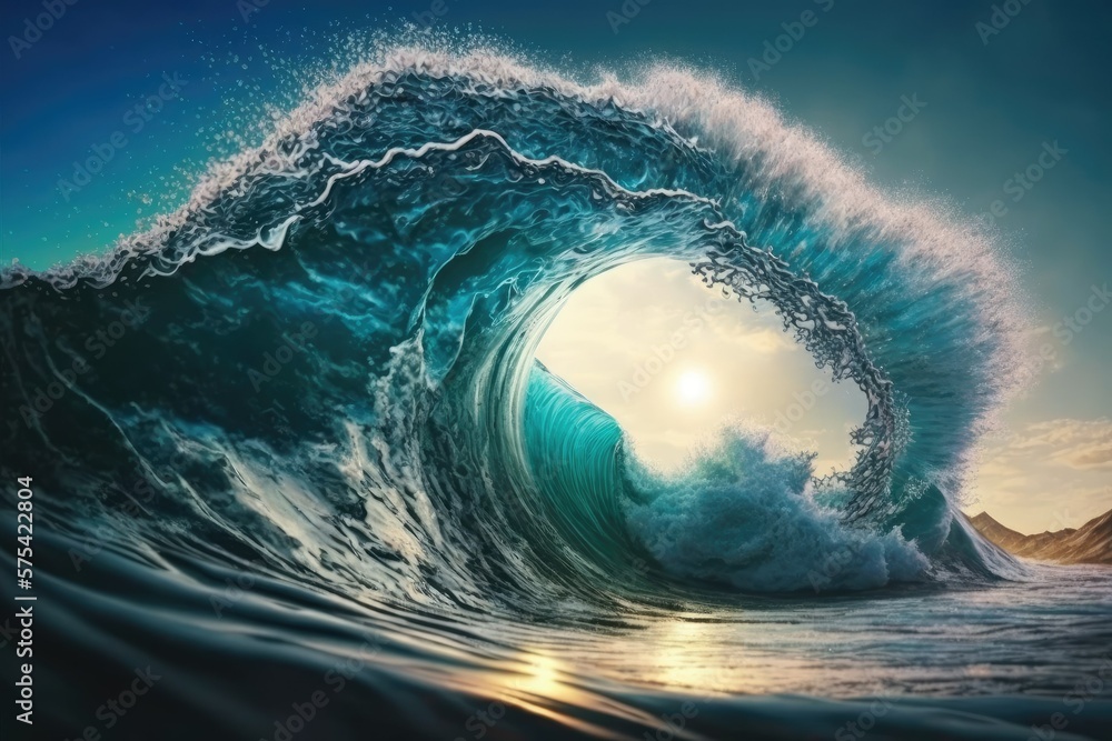 Poster a wave in the ocean. generative ai