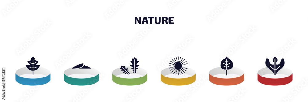 Aufkleber nature infographic element with filled icons and 6 step or option. nature icons such as tree leave, 