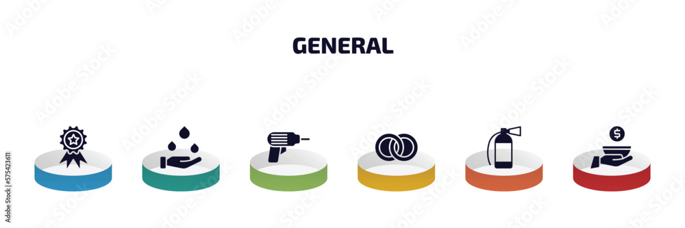 Poster general infographic element with filled icons and 6 step or option. general icons such as win, save 