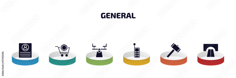 Poster general infographic element with filled icons and 6 step or option. general icons such as profile li