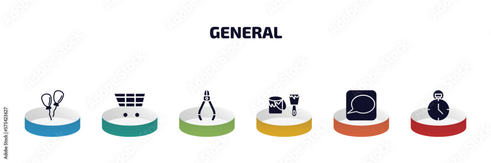 Aufkleber general infographic element with filled icons and 6 step or option. general icons such as floating b