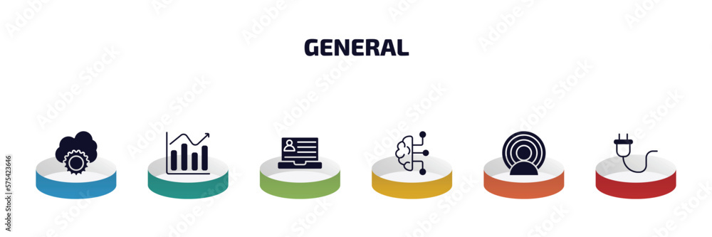 Poster general infographic element with filled icons and 6 step or option. general icons such as cloud serv
