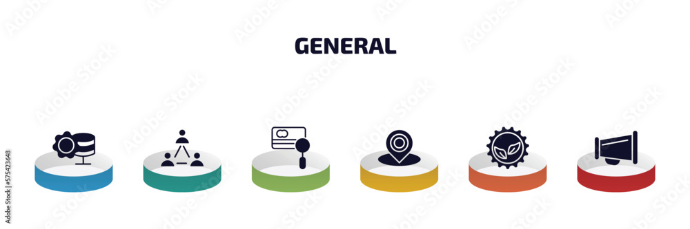 Aufkleber general infographic element with filled icons and 6 step or option. general icons such as data engin