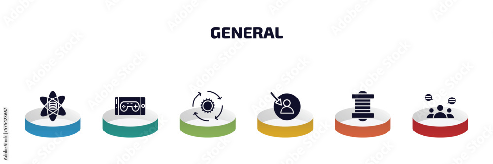 Poster general infographic element with filled icons and 6 step or option. general icons such as data scien