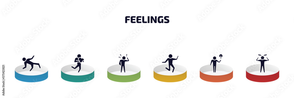 Aufkleber feelings infographic element with filled icons and 6 step or option. feelings icons such as ecstatic