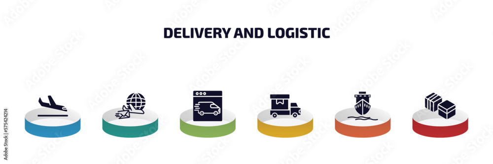 Poster delivery and logistic infographic element with filled icons and 6 step or option. delivery and logis