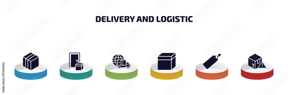 Poster delivery and logistic infographic element with filled icons and 6 step or option. delivery and logis