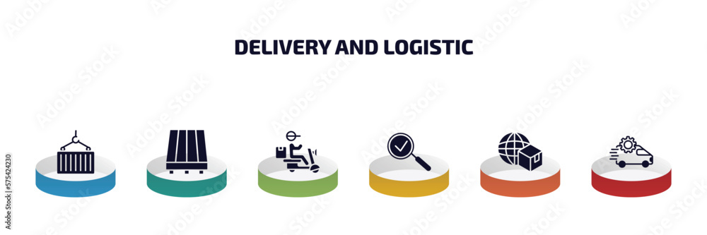Aufkleber delivery and logistic infographic element with filled icons and 6 step or option. delivery and logis