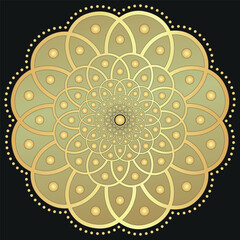 Vector golden mandala in the form of a flower on a black background