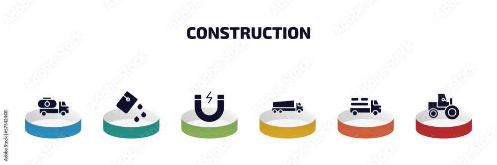 Poster construction infographic element with filled icons and 6 step or option. construction icons such as 