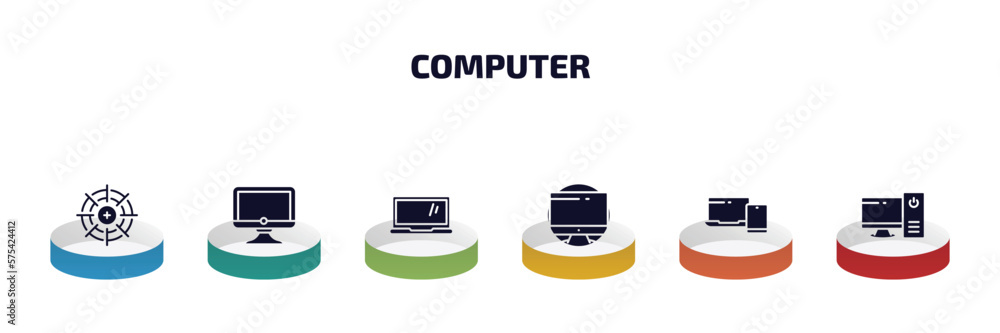 Poster computer infographic element with filled icons and 6 step or option. computer icons such as calibrat