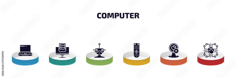 Poster computer infographic element with filled icons and 6 step or option. computer icons such as widescre