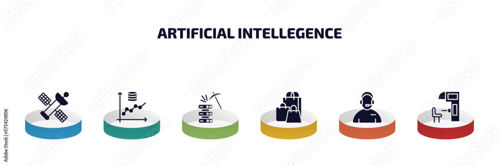 Poster artificial intellegence infographic element with filled icons and 6 step or option. artificial intel