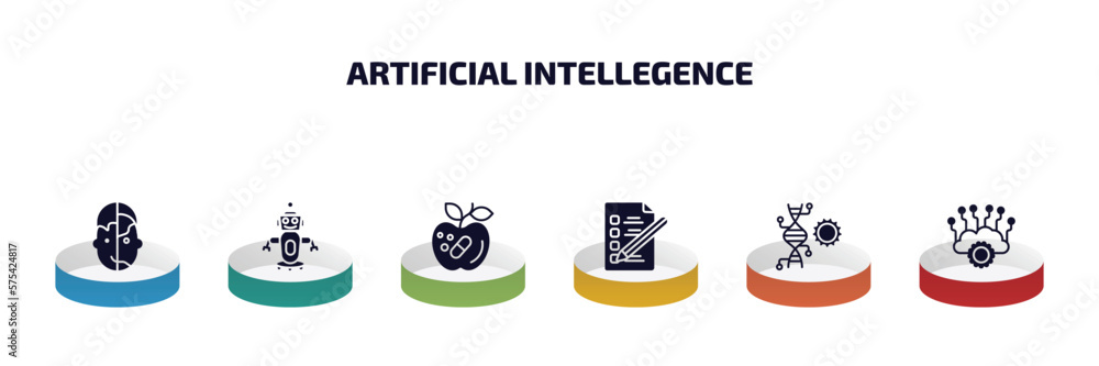 Poster artificial intellegence infographic element with filled icons and 6 step or option. artificial intel