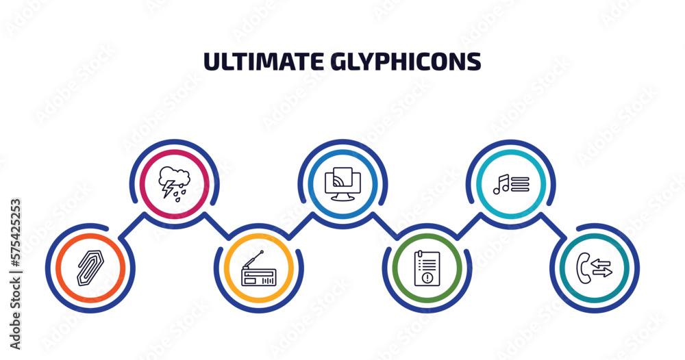Poster ultimate glyphicons infographic element with outline icons and 7 step or option. ultimate glyphicons