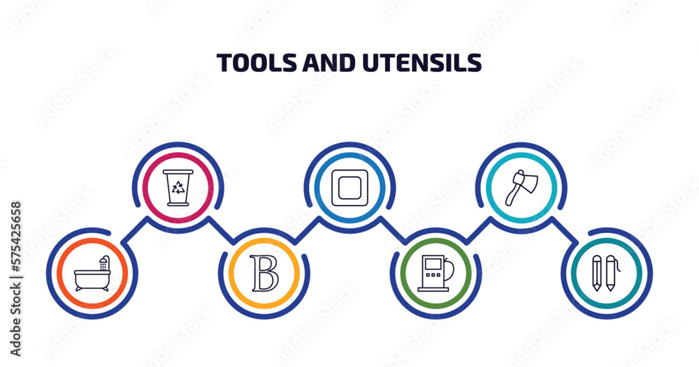 Poster tools and utensils infographic element with outline icons and 7 step or option. tools and utensils i
