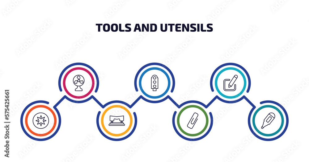 Poster tools and utensils infographic element with outline icons and 7 step or option. tools and utensils i