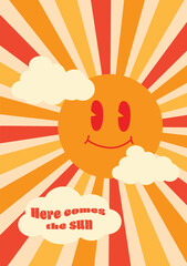 Retro sun ray groovy happy hippie vintage poster. Good Vibes Only.  - 575426000