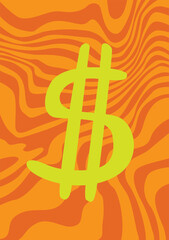 Retro background USA dollar money symbol on wavy retro background. 