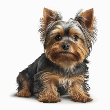 Realistic yorkshire terrier on a white background, generative AI