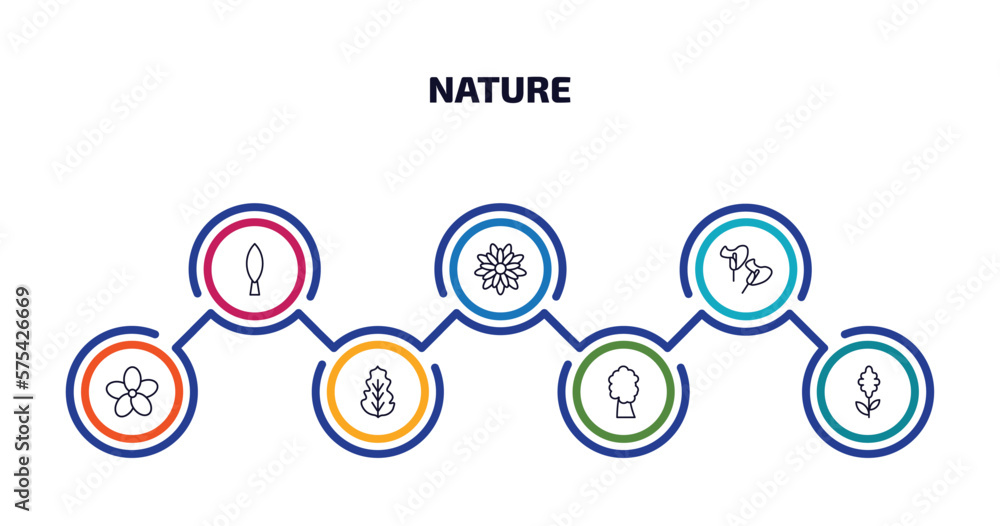 Aufkleber nature infographic element with outline icons and 7 step or option. nature icons such as cypress, ge