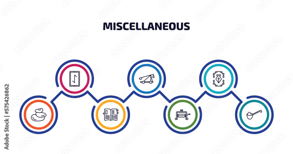 Aufkleber miscellaneous infographic element with outline icons and 7 step or option. miscellaneous icons such 