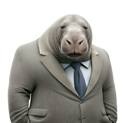 Portrait of an Elephant Seal  dressed in a formal business suit on white background, transparent png, generative ai