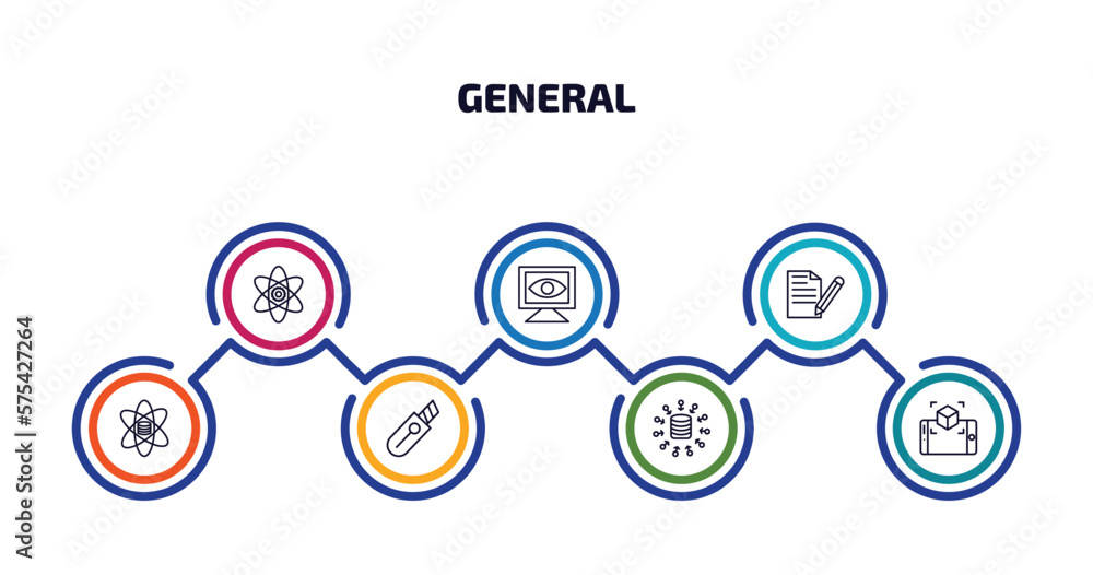 Poster general infographic element with outline icons and 7 step or option. general icons such as core valu