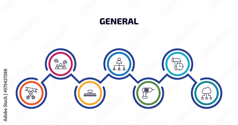 Poster general infographic element with outline icons and 7 step or option. general icons such as group opi