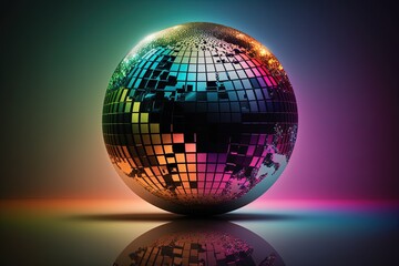 Party mirrored globe illustration, gradient background. Generative AI