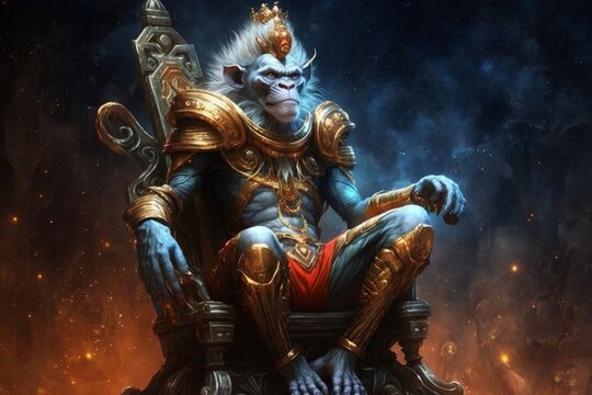 futuristic monkey king sitting on throne always ready created with Generative AI technology