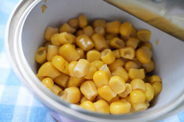canned sweet corn close up .