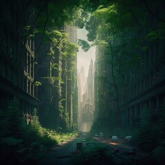 green forest in the night Generative AI