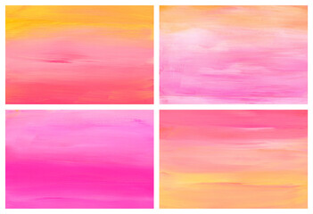 Abstract acrylic and watercolor smear blot painting wall. Pink and yellow Color canvas copy space texture horizontal background.