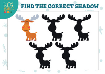 Find the correct shadow for cute cartoon elk educational preschool kids mini game