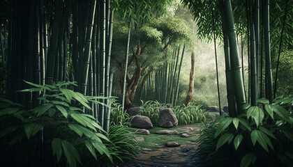 Tropy in Bamboo Grove, generative ai - obrazy, fototapety, plakaty
