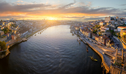 Landscape with Porto and Douro River at sunset, Portugal
