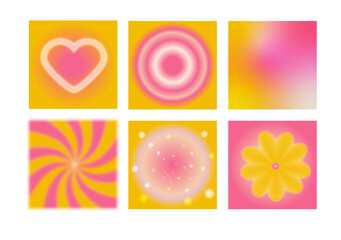 Vector backgrounds in groovy psychedelic style with y2k flower, heart - abstract backdrops and design templates for social media posts and stories, cards and posters
