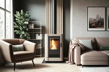 Foto op Plexiglas Gas stove in the interior of a modern living room. Generative AI © AdriFerrer