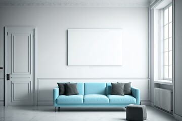 modern interior with empty canvas on the wall, generative ai