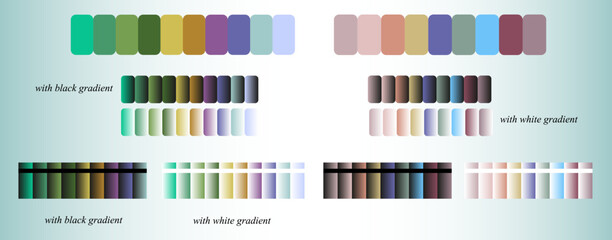 Creative trendy colour palette decor, interior, manufacturing industry design art, illustration jpeg. Beauty and fashion gradient color scheme on black and white example swatches idea, any industry.