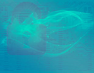 Candado abierto sobre un fondo azul tecnologico 